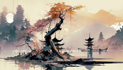 Elegance and Harmony: Exploring the Backgrounds in Japanese Painting AI Generated
