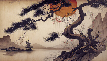Elegance and Harmony: Exploring the Backgrounds in Japanese Painting AI Generated

