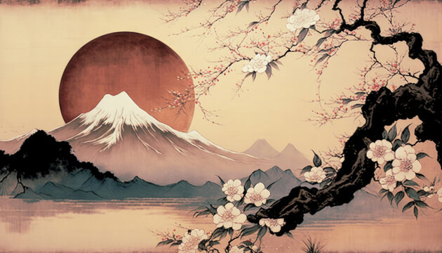 Elegance and Harmony: Exploring the Backgrounds in Japanese Painting AI Generated
