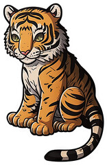 Obraz premium Isolated cute tiger sticker - happy animal - generative AI