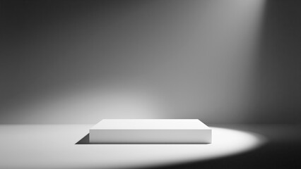 暗い背景に四角の白い台座。スポットライト。背景素材。（横長） - obrazy, fototapety, plakaty