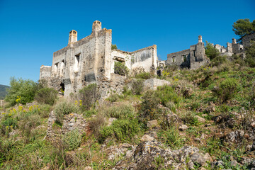 Ruined houses of Kayakoy (Levissi) abandoned village near Fethiye in Mugla province of Turkey.