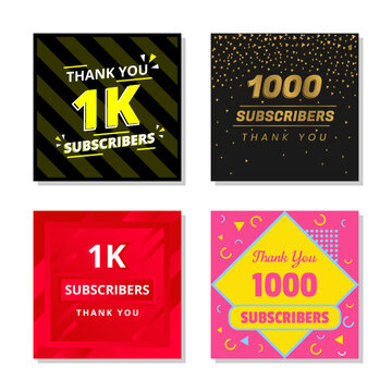 Thank you 1k subscribers set template vector. 1000 subscribers. 1k subscribers colorful design vector. thank you thousand subscribers