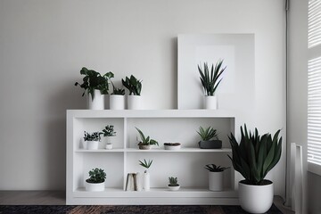 Naklejka na ściany i meble Luxurious interior deign, basic white, plants