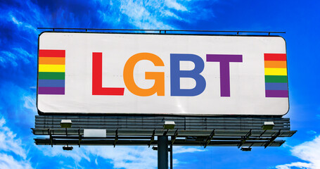 Advertisement billboard displaying the sign of LGBT movement.