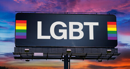 Advertisement billboard displaying the sign of LGBT movement.