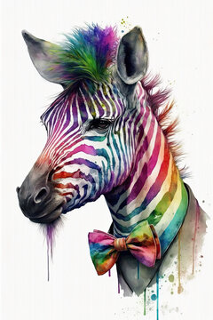 Zebra wearing Bow ties, Psychedelic Illustration. Generative AI