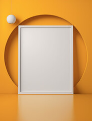 Blank and white canvas mockup with white frame for insert text or image inside on orange background. Generative AI