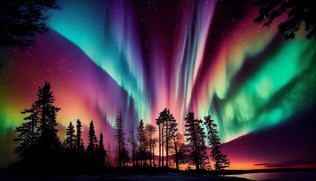 A stunning Northern Lights, with vibrant colors dancing across the sky. Generative AI