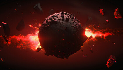 A meteorite with a blazing trail exploding in space. Generative AI