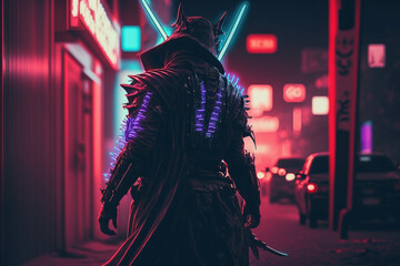Fototapeta na wymiar urban samurai cyberpunk