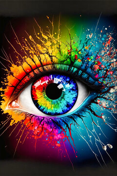 Amazing rainbow eye dripping colorful paint. Art for printing. Background or wallpaper. Generative AI