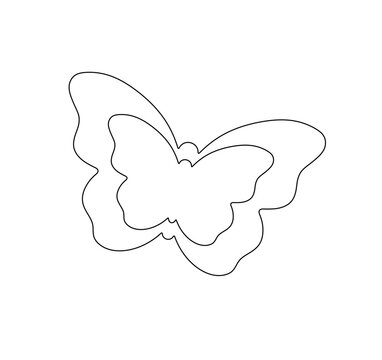 Vector isolated double butterfly one inside the other  colorless black and white contour line easy drawing

