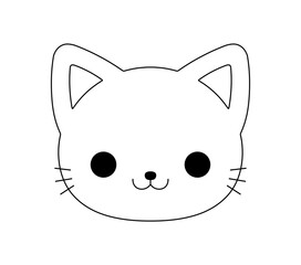 Vector isolated cute cartoon funny white cat kitten head mask muzzle colorless black and white contour line easy drawing