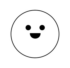 Vector isolated round wide smiling happy  face emotion symbol colorless black and white contour line easy drawing

