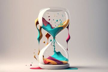Czas alegoria - szklana klepsydra 3d - Time allegory - 3d glass hourglass hourglass - Generative - obrazy, fototapety, plakaty