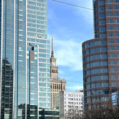 City skyscrapers. The facade of office buildings in the city center.