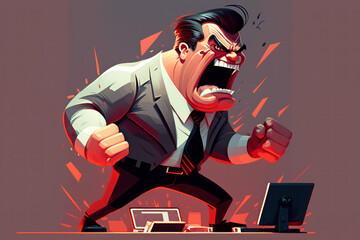 Angry boss cartoon character yelling in fury