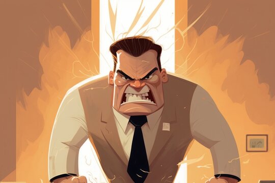 Angry boss cartoon character yelling in fury
