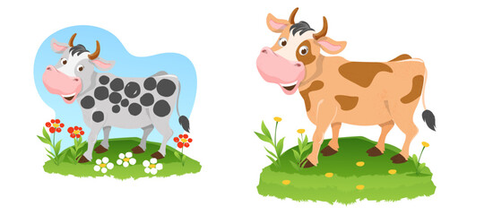 cute standing cow flat animal illustration images, this illustration is suitable for children's books