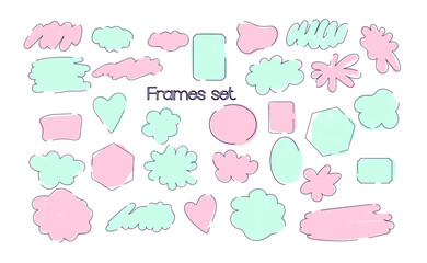 Pink and blue squishy shaped frames set. Speech bubble collection