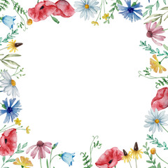 Frame of watercolor wildflowers
