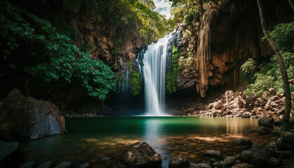 Fototapeta na wymiar Tranquil and serene waterfall in beautiful nature