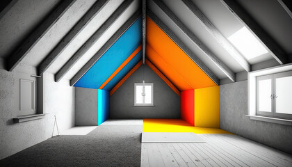 Colorful Attic Loft Space with Skylight for Interior Design Inspiration Series