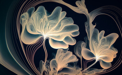 Stylized delicate flowers and curved shapes. Created with Generative AI technology.
