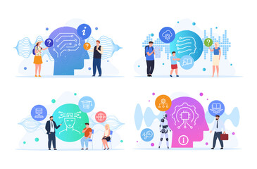 Artificial intelligence and machine learning set vector isometric illustration