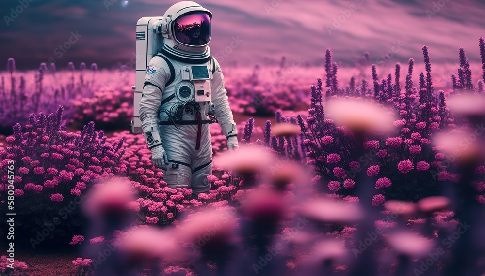Poster Cosmonaut in the field.Generative AI
