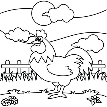 Funny rooster cartoon characters vector illustration. For kids coloring book.