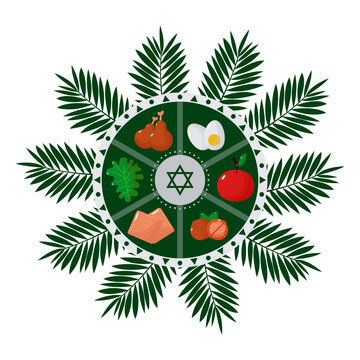 passover seder plate with palm leaves clip art preview