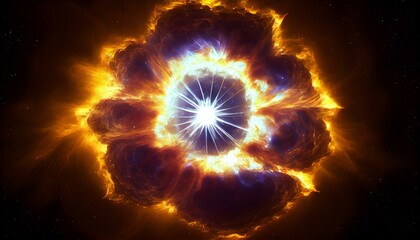 Fototapeta premium An epic view of a massive star going supernova, with a shockwave expanding outwards. Generative AI