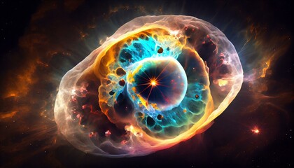 A beautiful view of a planetary nebula, with its intricate patterns and colorful gas clouds. Generative AI
