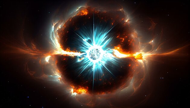 A stunning image of a pulsar, with its powerful beams of radiation shooting out into space. Generative AI