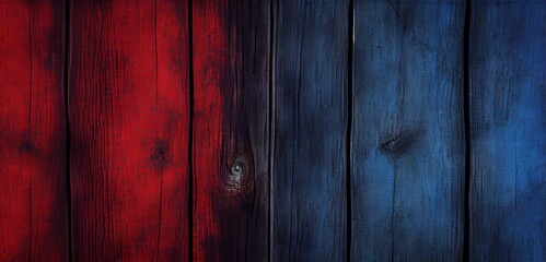 Wooden texture. Black red and blue Painted old wood. Fence planks. Rustic background with space for design. ai generative