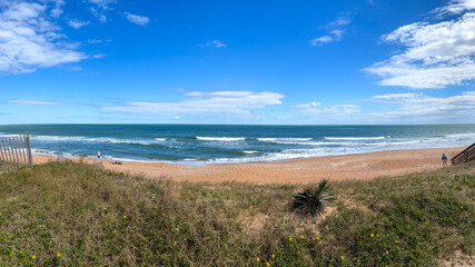 The shore of the Atlantic Ocean with Seagulls on a sunny day at Fort Clinch State Park in Florida.