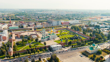 Tula, Russia. Tula Kremlin. Pedestrian street Metallistov. General panorama of the city from the...