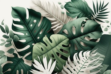 Tropical leaves seamless pattern background.Generative AI