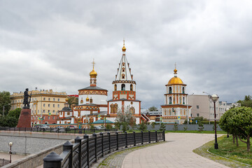 Fototapeta na wymiar Russia, Irkutsk - July 25, 2018: The Cathedral of the Epiphany of the Lord. Orthodox Church, Catholic Church