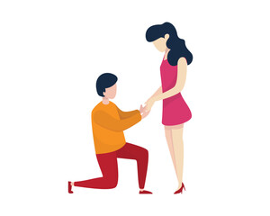 Romantic Man Down on One Knee and Propose to Woman visualized with Simple Illustration
