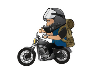 Man Riding Motorcycle with Thumbs Up Gesture Illustration visualized with Detailed Illustration