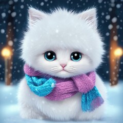 Portrait of a very cute fluffy cat dressed up in a scarf. Generative AI