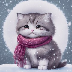 Portrait of a very cute fluffy cat dressed up in a scarf. Generative AI