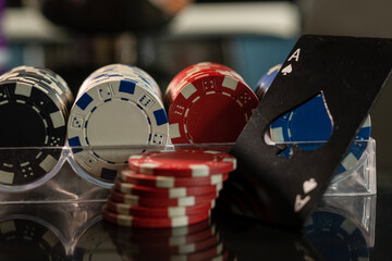 Ace of spades and poker chips in casino