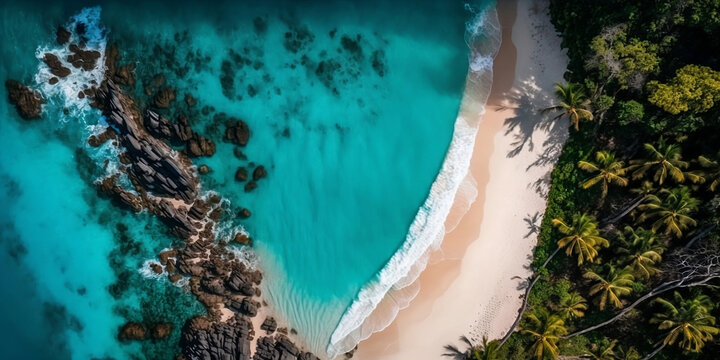 Beautiful tropical beach banner. White sand and coco palms travel tourism wide panorama background