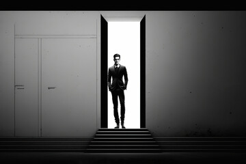 Fototapeta premium ai generated illustration of Confidential businessman in suit , standing on top of stairs.