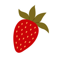 Strawberry. Whole garden red berry. Flat cartoon vector illustration isolated on a white background.