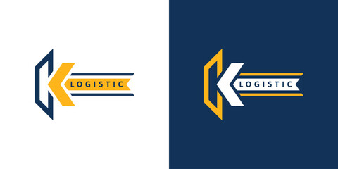 Logistic Logo, Letter K and Arrow Icon. K Logistics Logo. Flat style logo design template. Vector illustration